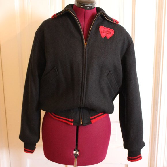 1950s Varsity Letterman Butwin Jacket Black & Red - Picture 3 of 12